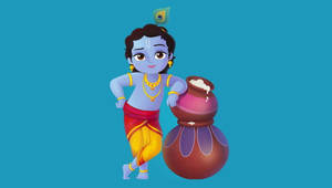 Animated Krishna And His Maakhan Mishri Wallpaper