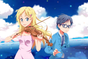 Animated Musicians Under Blue Sky Wallpaper