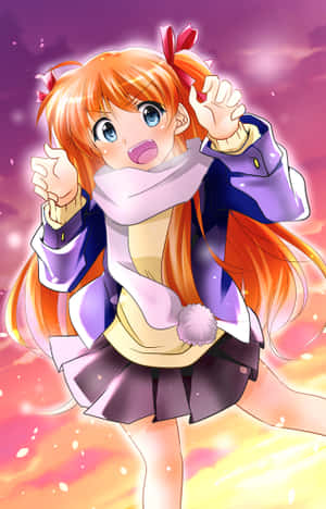 Animated Orange Haired Girl Winter Fun Wallpaper