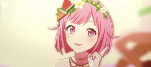 Animated Pink Haired Girlwith Floral Accessory Wallpaper