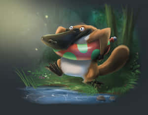 Animated Platypus Nighttime Adventure Wallpaper