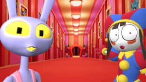 Animated Rabbitand Friend Hallway Encounter.jpg Wallpaper