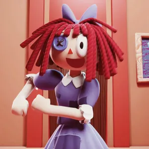 Animated Red Haired Doll Character Wallpaper