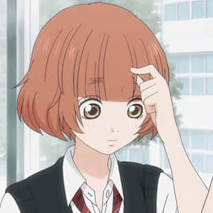 Animated Red Haired Girl School Uniform Wallpaper