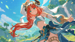 Animated Redhead Character Joyful Pose Wallpaper