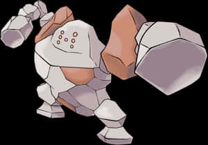 Animated Regirock In A Dynamic Pose Against A White Backdrop Wallpaper