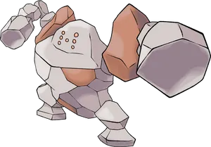 Animated Regirock In A Dynamic Pose Against A White Backdrop Wallpaper