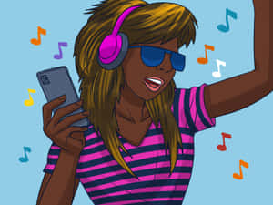 Animated Scene Kid Listeningto Music Wallpaper