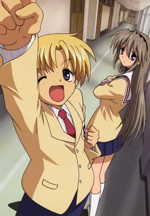 Animated School Hallway Cheerful Boyand Girl Wallpaper