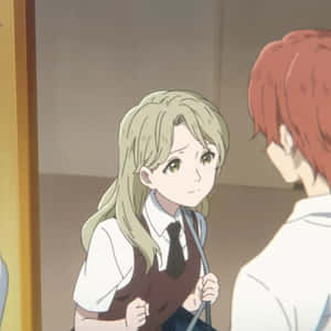 Animated Schoolgirl Conversation Wallpaper