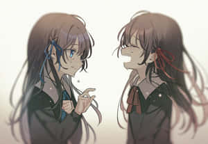 Animated Schoolgirls Emotional Exchange Wallpaper