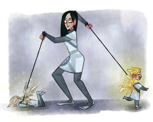 Animated Ski Training Illustration Wallpaper