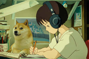 Animated Study Sessionwith Shiba Inu Wallpaper