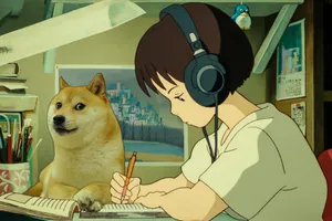 Animated Study Sessionwith Shiba Inu Wallpaper