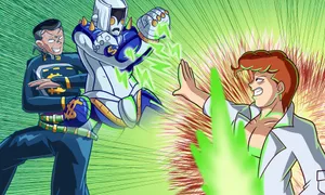 Animated Superhero Battle Scene Wallpaper