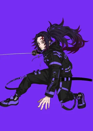 Animated Swordsmen Purple Backdrop Wallpaper