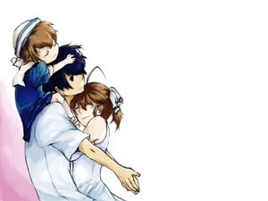 Animated Trio Embrace Wallpaper