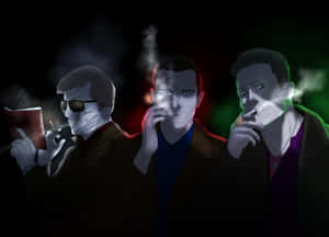 Animated Trio Smokingin Darkness Wallpaper