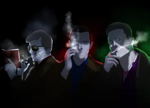 Animated Trio Smokingin Darkness Wallpaper