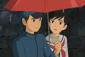 Animated Umbrella Sharing Scene Wallpaper