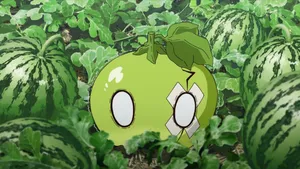 Animated Watermelon Character Among Watermelons Wallpaper