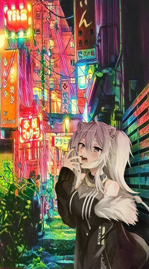 Animated White-haired Tokyo Japan Girl Wallpaper