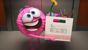 Animated Yarn Character Holding Clipboard Wallpaper