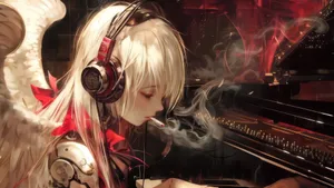 Anime Angel Smoking Piano Wallpaper