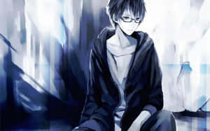 Anime Blue Boy With Glasses Wallpaper