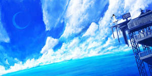 Anime Blue Girl Overlooking Sea Wallpaper