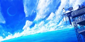 Anime Blue Girl Overlooking Sea Wallpaper