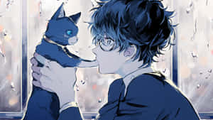 Anime Boy With Cat Rainy Window Wallpaper