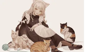 Anime Cats With Maid Wallpaper
