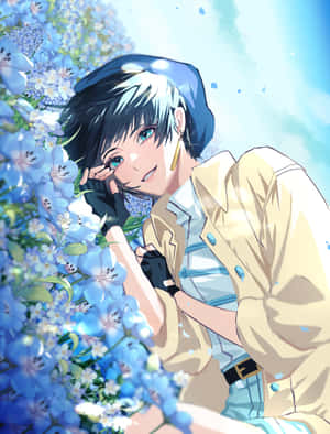 Anime Character Blue Flowers Springtime Wallpaper