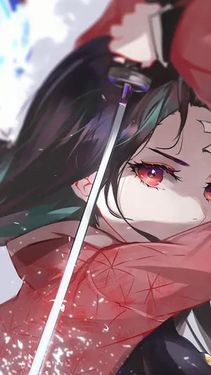 Anime Character Cute Nezuko Kamado With Samurai Wallpaper
