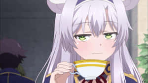 Anime Character Holding A Tea Cup With Smug Face Wallpaper