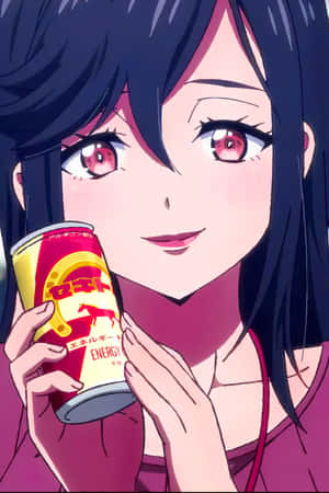 Anime Character Holding Energy Drink Wallpaper