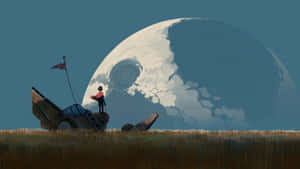 Anime Character Moon Landscape Wallpaper