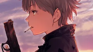 Anime Character Smoking Gun Wallpaper