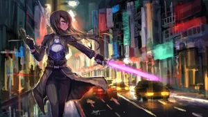 Anime Character Urban Art Wallpaper