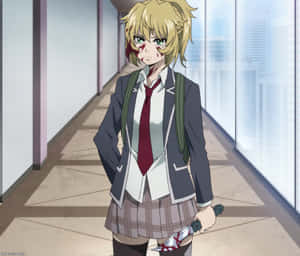 Anime Character With Knife In School Hallway.jpg Wallpaper