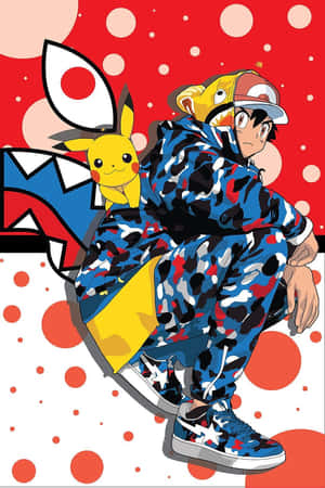 Anime Characterin Bape Camowith Pikachu Wallpaper