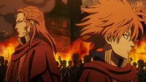 Anime Characters Facing Tense Situation Wallpaper