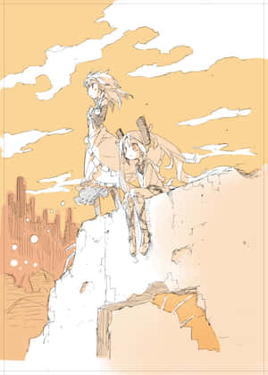 Anime Characters Overlooking Dystopian Landscape Wallpaper