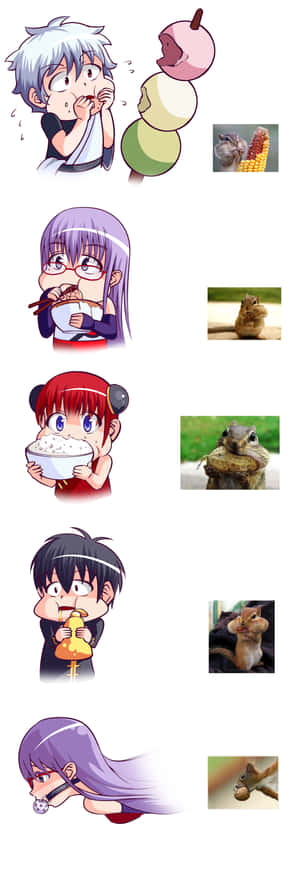 Anime Charactersand Squirrels Eating Wallpaper