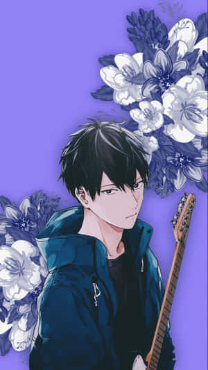Anime Characterwith Guitarand Floral Background Wallpaper