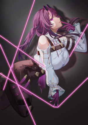 Anime Characterwith Purple Hairand Neon Lights Wallpaper