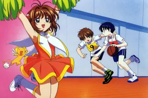 Anime Cheerleadingand Basketball Scene Wallpaper