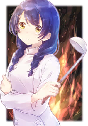 Anime Chef Megumi Tadokoro With Ladle Wallpaper