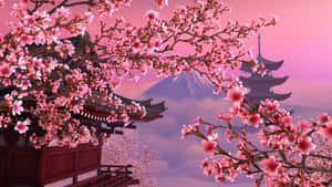 Anime Cherry Blossom Mount Fuji Scenery Wallpaper